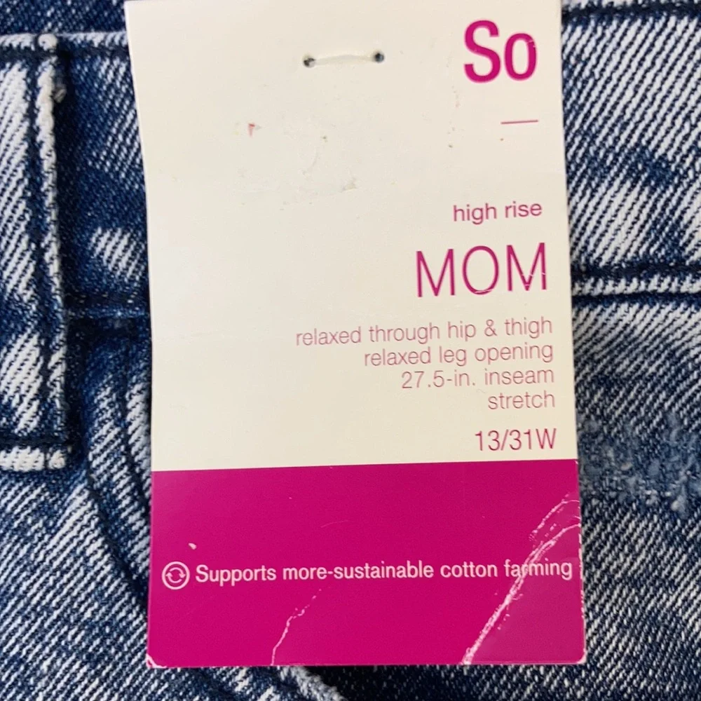 SO high rise MOM JEAN acid wash denim raw edge hem retro jean size 11 / 30 - Picture 14 of 16